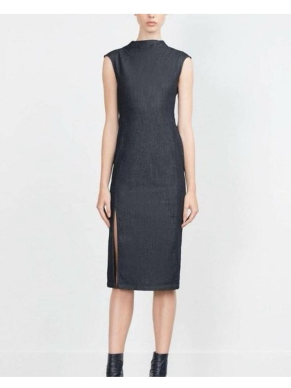 ZARA Sleeveless Black Midi Sheath Dress with Side Slit